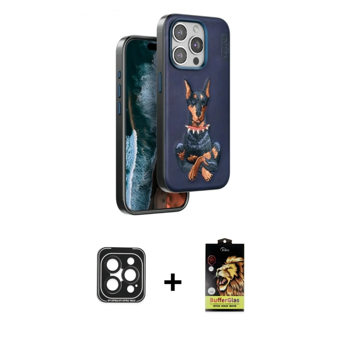 MARSİLYAN™- iPhone 15 Pro Max Kılıf Nova Form Koleksiyonu - Siyah Buffer Cam Ekran Koruyucu + PVD Metal Kamera Lens - SH