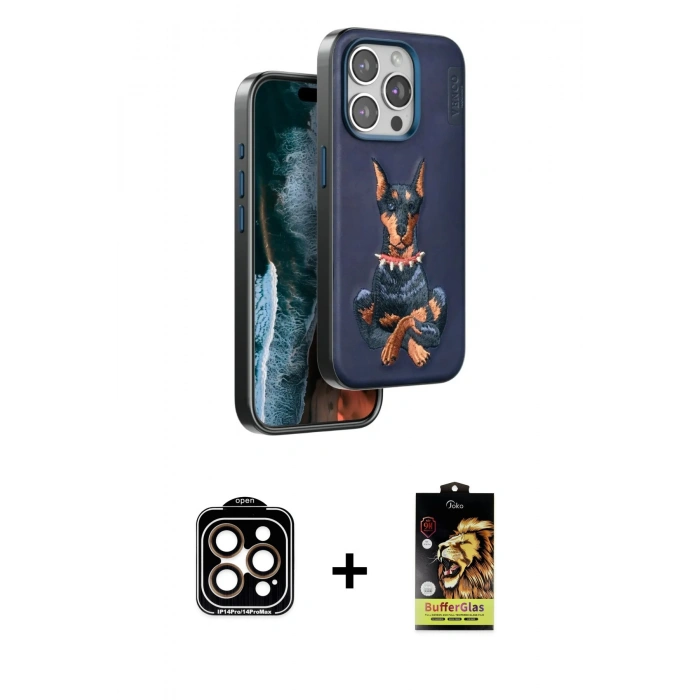 MARSİLYAN™- iPhone 15 Pro Max Kılıf Nova Form Koleksiyonu - Siyah Buffer Cam Ekran Koruyucu + PVD Metal Kamera Lens - TU