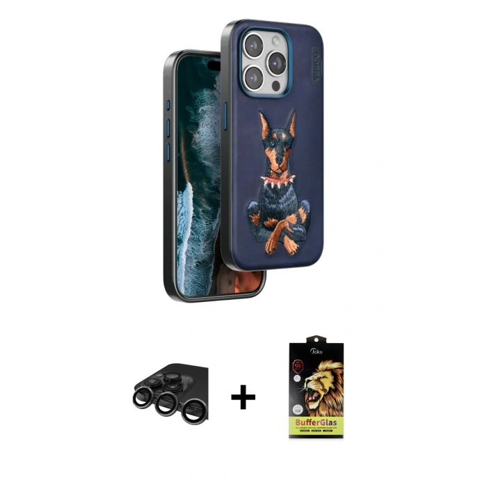 MARSİLYAN™- iPhone 15 Pro Max Kılıf Nova Form Koleksiyonu - Siyah Buffer Cam Ekran Koruyucu + Raze Metal Kamera Lens - TMGI