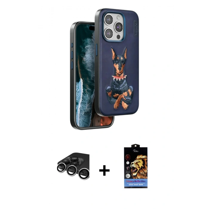 MARSİLYAN™- iPhone 15 Pro Max Kılıf Nova Form Koleksiyonu - Siyah Buffer Hayalet Cam Ekran Koruyucu + Raze Metal Kamera Lens - GS
