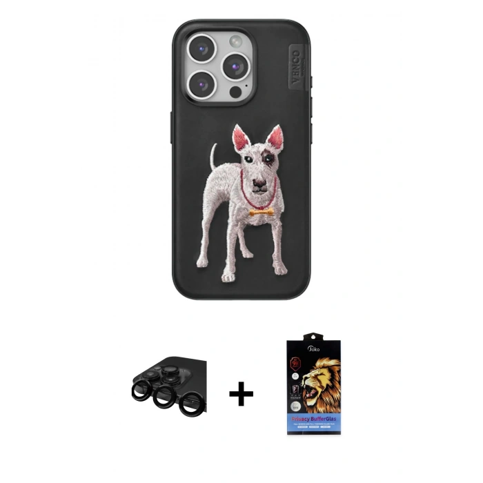 MARSİLYAN™- iPhone 15 Pro Max Kılıf Nova Form Koleksiyonu - Siyah Buffer Hayalet Cam Ekran Koruyucu + Raze Metal Kamera Lens - SH