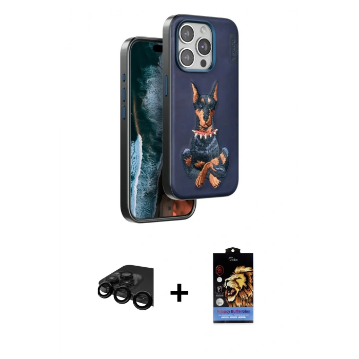 MARSİLYAN™- iPhone 15 Pro Max Kılıf Nova Form Koleksiyonu - Siyah Buffer Hayalet Cam Ekran Koruyucu + Raze Metal Kamera Lens - SH