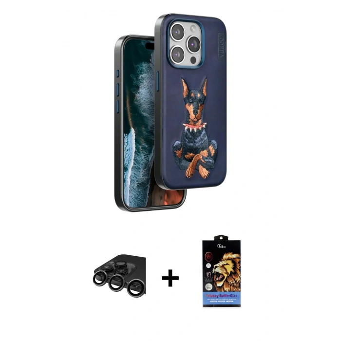 MARSİLYAN™- iPhone 15 Pro Max Kılıf Nova Form Koleksiyonu - Siyah Buffer Hayalet Cam Ekran Koruyucu + Titanyum Gri Raze Metal Kamera Lens