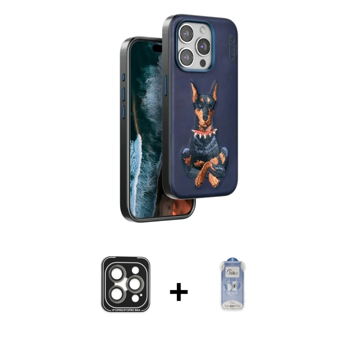 MARSİLYAN™- iPhone 15 Pro Max Kılıf Nova Form Koleksiyonu - Siyah Joko Magic 5D Cam + PVD Metal Kamera Lens - GI