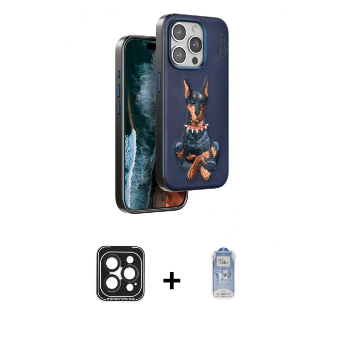 MARSİLYAN™- iPhone 15 Pro Max Kılıf Nova Form Koleksiyonu - Siyah Joko Magic 5D Cam + PVD Metal Kamera Lens - SH