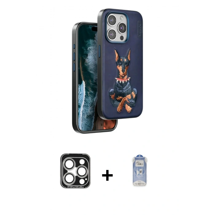MARSİLYAN™- iPhone 15 Pro Max Kılıf Nova Form Koleksiyonu - Siyah Joko Magic 5D Cam + PVD Metal Kamera Lens - GS