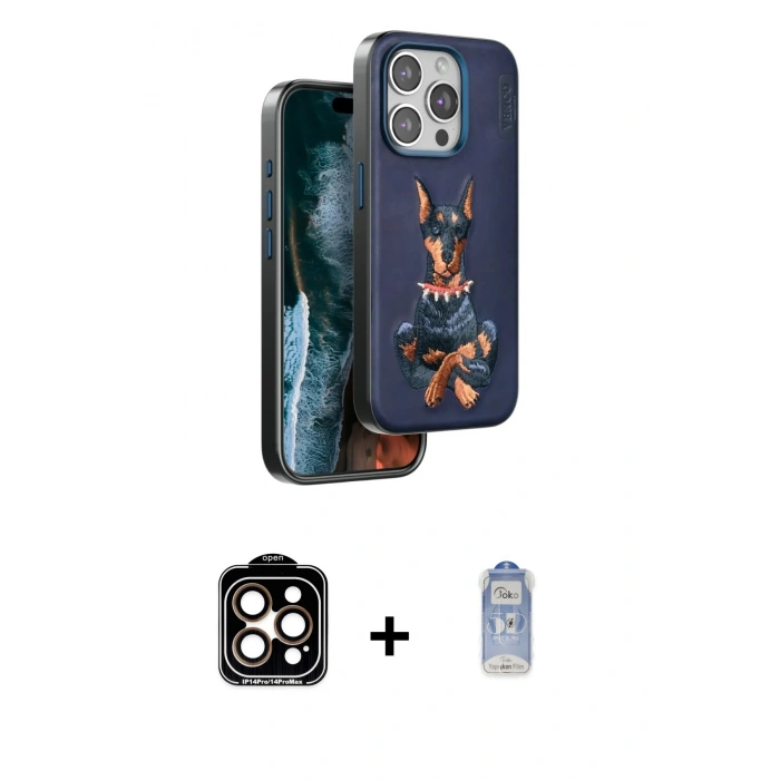 MARSİLYAN™- iPhone 15 Pro Max Kılıf Nova Form Koleksiyonu - Siyah Joko Magic 5D Cam + PVD Metal Kamera Lens - TU