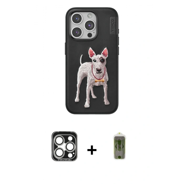 MARSİLYAN™- iPhone 15 Pro Max Kılıf Nova Form Koleksiyonu - Siyah Joko Magic 5D Hayalet Cam + Gümüş PVD Metal Kamera Lens