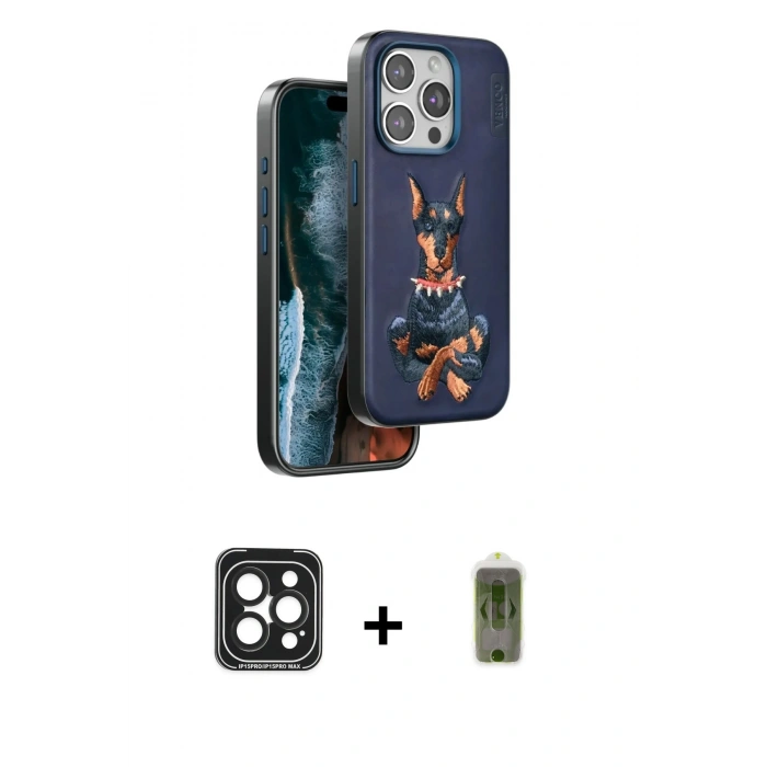 MARSİLYAN™- iPhone 15 Pro Max Kılıf Nova Form Koleksiyonu - Siyah Joko Magic 5D Hayalet Cam + Siyah PVD Metal Kamera Lens