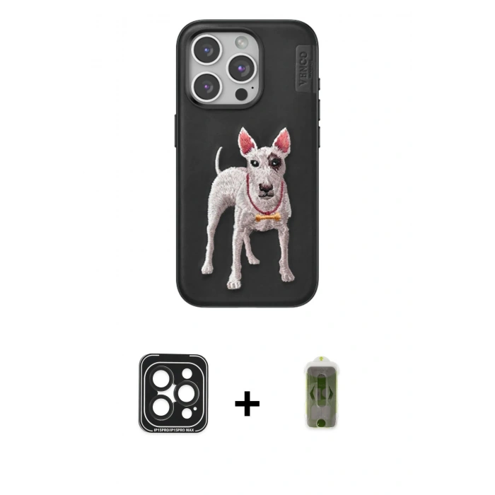 MARSİLYAN™- iPhone 15 Pro Max Kılıf Nova Form Koleksiyonu - Siyah Joko Magic 5D Hayalet Cam + Siyah PVD Metal Kamera Lens