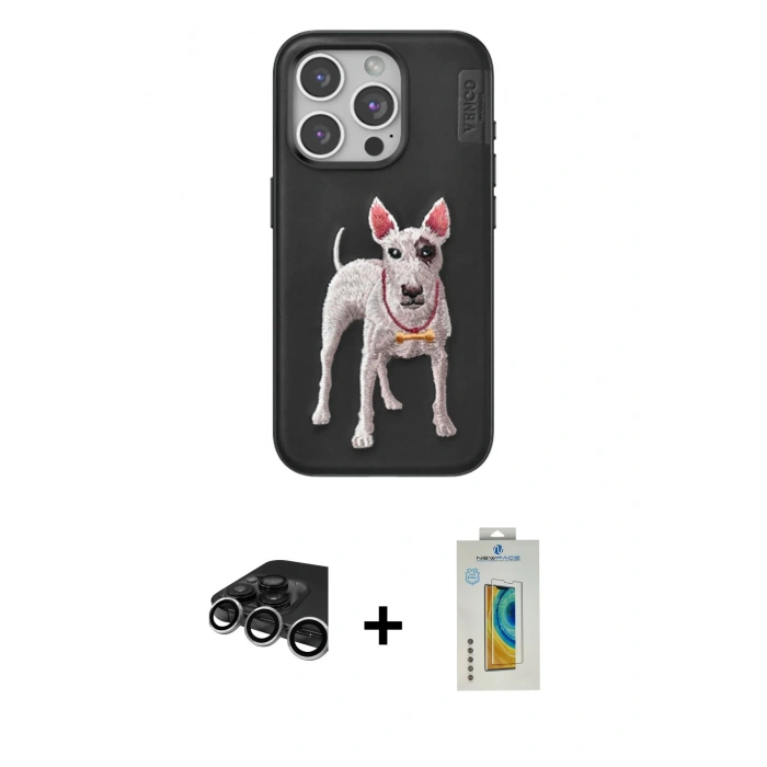 MARSİLYAN™- iPhone 15 Pro Max Kılıf Nova Form Koleksiyonu - Siyah Polymer Nano Ekran Koruyucu + Raze Metal Kamera Lens - GS