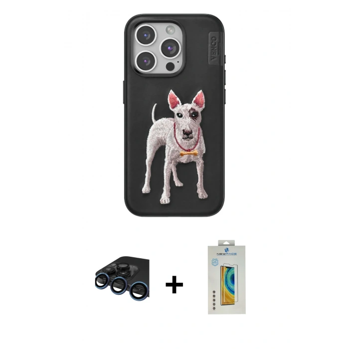 MARSİLYAN™- iPhone 15 Pro Max Kılıf Nova Form Koleksiyonu - Siyah Polymer Nano Ekran Koruyucu + Raze Metal Kamera Lens - LT