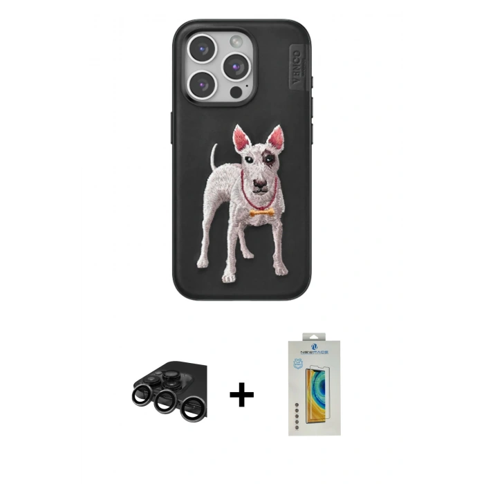 MARSİLYAN™- iPhone 15 Pro Max Kılıf Nova Form Koleksiyonu - Siyah Polymer Nano Ekran Koruyucu + Raze Metal Kamera Lens - TMGI