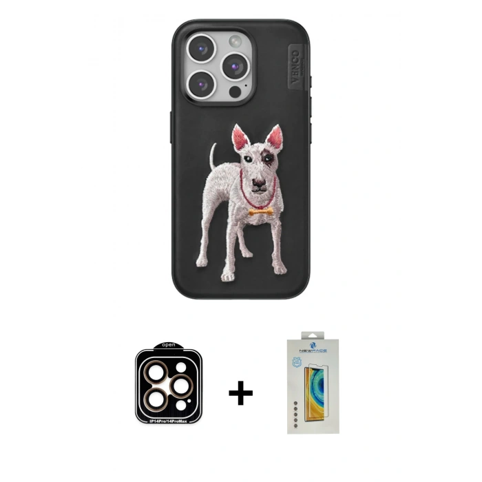 MARSİLYAN™- iPhone 15 Pro Max Kılıf Nova Form Koleksiyonu - Siyah Polymer Nano Ekran Koruyucu + PVD Metal Kamera Lens - TU