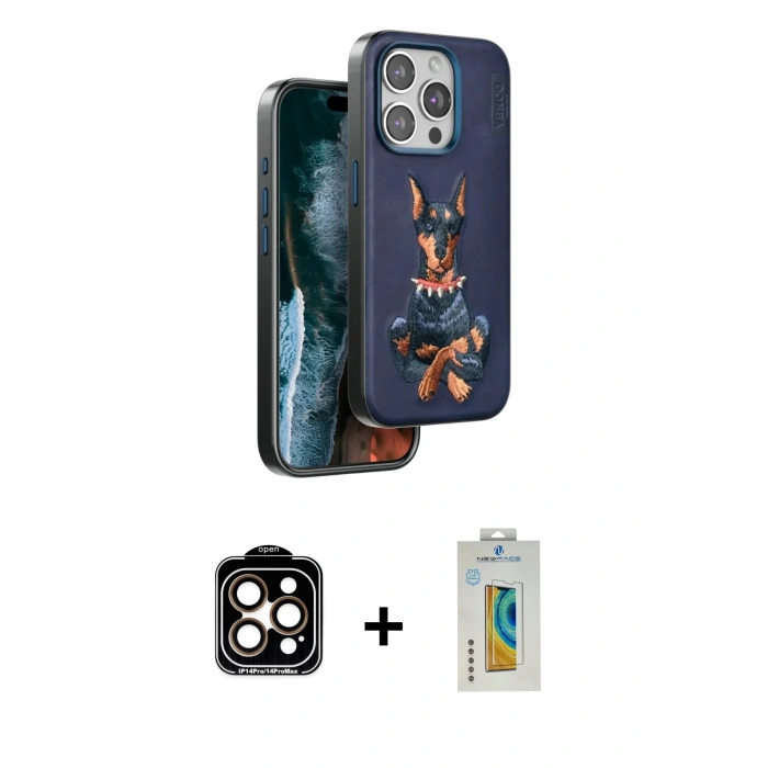 MARSİLYAN™- iPhone 15 Pro Max Kılıf Nova Form Koleksiyonu - Siyah Polymer Nano Ekran Koruyucu + PVD Metal Kamera Lens - TU
