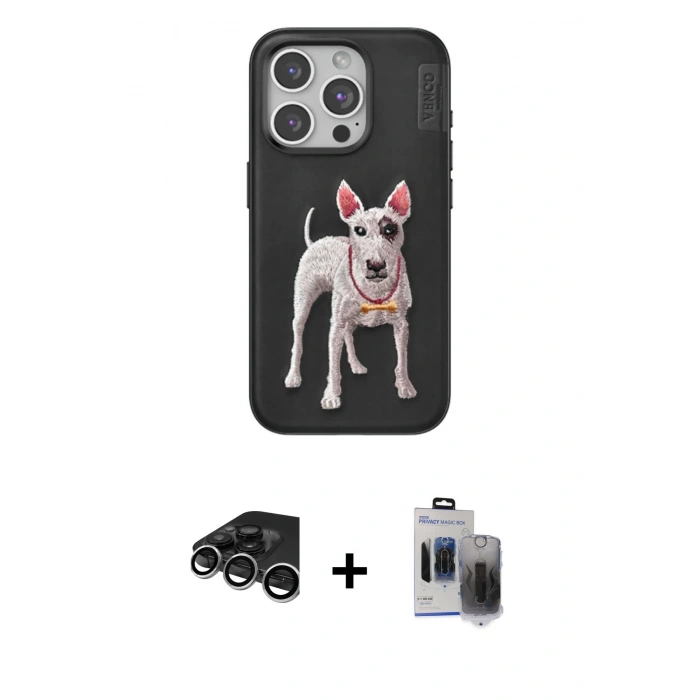 MARSİLYAN™- iPhone 15 Pro Max Kılıf Nova Form Koleksiyonu - Siyah Vanessa Magic Hayalet Cam + Raze Metal Kamera Lens - GS