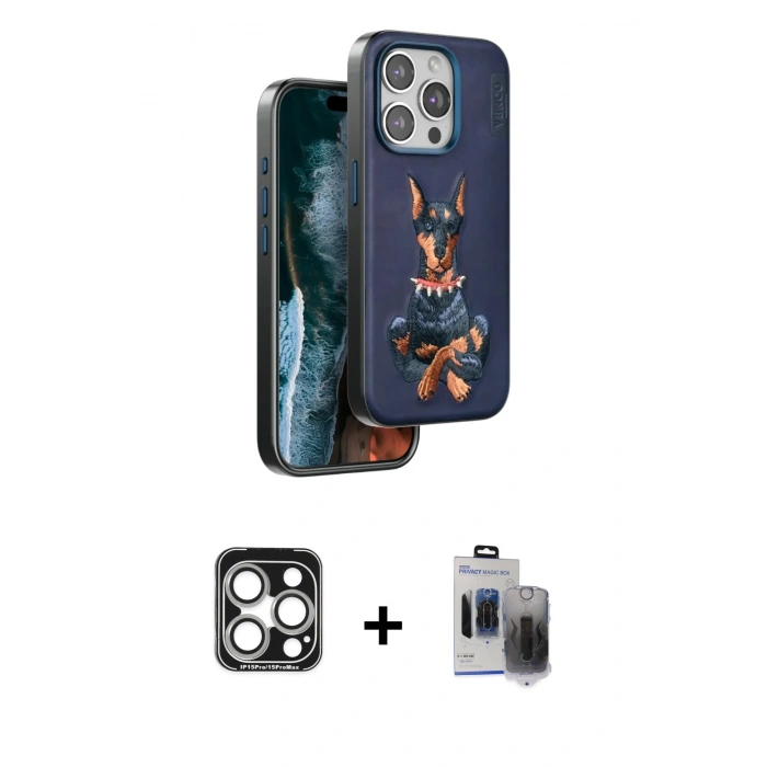 MARSİLYAN™- iPhone 15 Pro Max Kılıf Nova Form Koleksiyonu - Siyah Vanessa Magic Hayalet Cam + PVD Metal Kamera Lens - GS