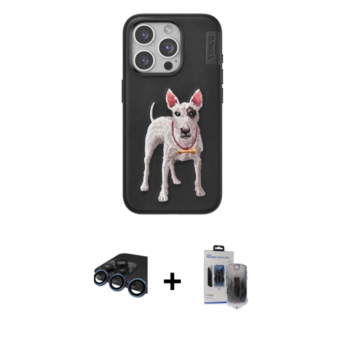 MARSİLYAN™- iPhone 15 Pro Max Kılıf Nova Form Koleksiyonu - Siyah Vanessa Magic Hayalet Cam + Raze Metal Kamera Lens - LT