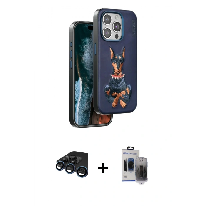 MARSİLYAN™- iPhone 15 Pro Max Kılıf Nova Form Koleksiyonu - Siyah Vanessa Magic Hayalet Cam + Raze Metal Kamera Lens - LT