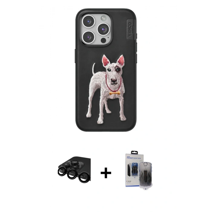 MARSİLYAN™- iPhone 15 Pro Max Kılıf Nova Form Koleksiyonu - Siyah Vanessa Magic Hayalet Cam + Raze Metal Kamera Lens - SH