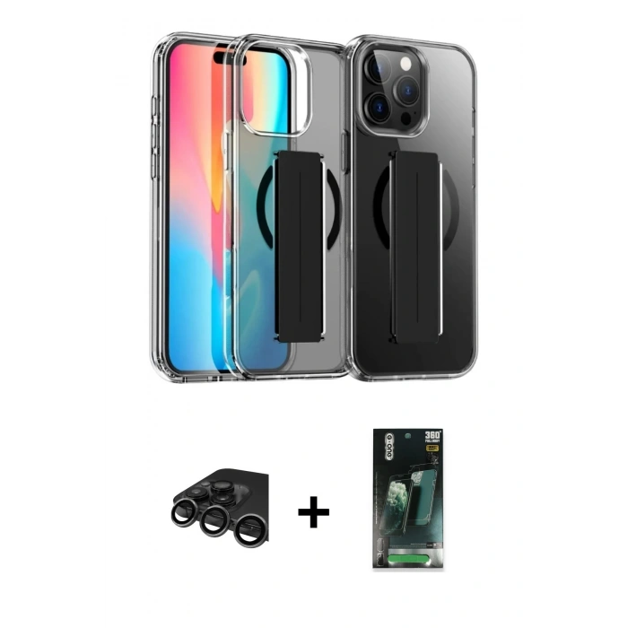 MARSİLYAN™- iPhone 15 Pro Max Kılıf Nova Işık Koleksiyonu - Şeffaf 360 Full Body Arka Koruyucu + Raze Metal Kamera Lens - TMGI