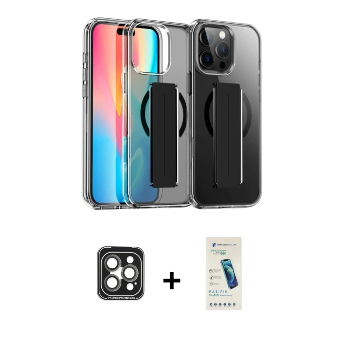 MARSİLYAN™- iPhone 15 Pro Max Kılıf Nova Işık Koleksiyonu - Şeffaf Pasifik Cam Ekran Koruyucu + PVD Metal Kamera Lens - GI
