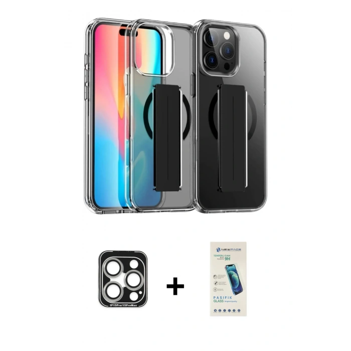 MARSİLYAN™- iPhone 15 Pro Max Kılıf Nova Işık Koleksiyonu - Şeffaf Pasifik Cam Ekran Koruyucu + PVD Metal Kamera Lens - GS