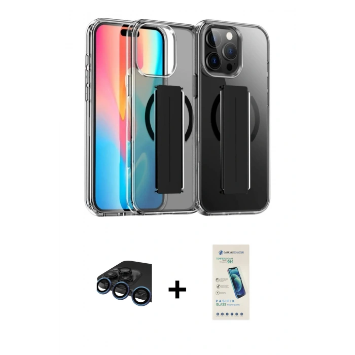 MARSİLYAN™- iPhone 15 Pro Max Kılıf Nova Işık Koleksiyonu - Şeffaf Pasifik Cam Ekran Koruyucu + Raze Metal Kamera Lens - LT