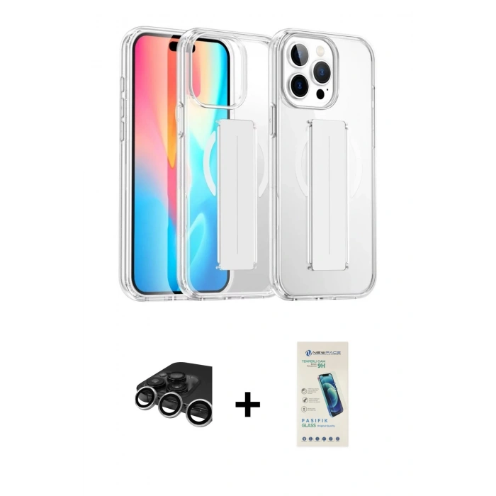 MARSİLYAN™- iPhone 15 Pro Max Kılıf Nova Işık Koleksiyonu - Şeffaf Pasifik Cam Ekran Koruyucu + Raze Metal Kamera Lens - GS