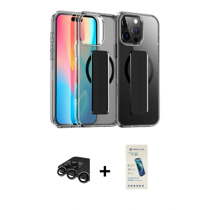 MARSİLYAN™- iPhone 15 Pro Max Kılıf Nova Işık Koleksiyonu - Şeffaf Pasifik Cam Ekran Koruyucu + Raze Metal Kamera Lens - TMGI