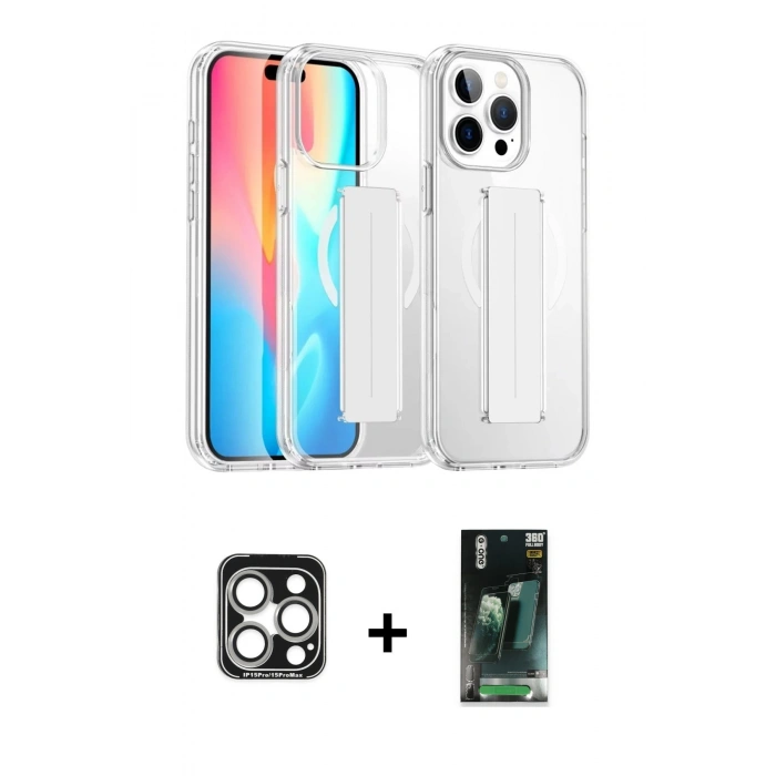 MARSİLYAN™- iPhone 15 Pro Max Kılıf Nova Işık Koleksiyonu - Siyah 360 Mat Full Body Arka Koruyucu + Gümüş PVD Metal Kamera Lens