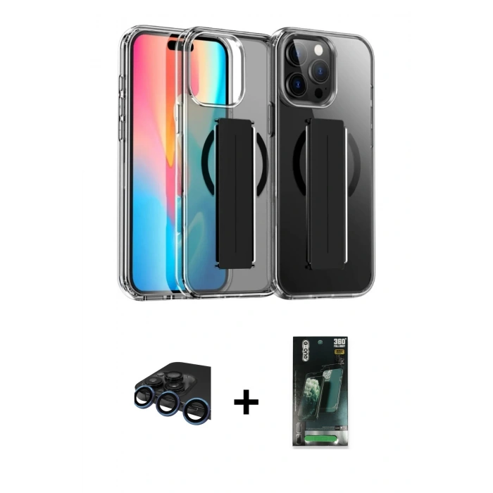 MARSİLYAN™- iPhone 15 Pro Max Kılıf Nova Işık Koleksiyonu - Siyah 360 Mat Full Body Arka Koruyucu + Raze Metal Kamera Lens - LT