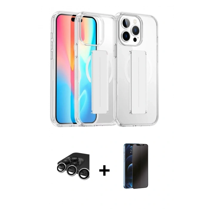 MARSİLYAN™- iPhone 15 Pro Max Kılıf Nova Işık Koleksiyonu - Siyah 3D Antistatik Hayalet Cam Ekran Koruyucu + Raze Metal Kamera Lens - GS