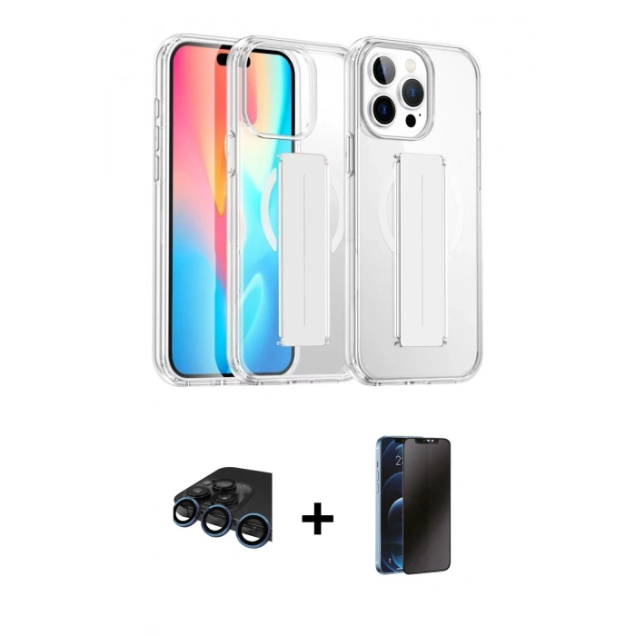 MARSİLYAN™- iPhone 15 Pro Max Kılıf Nova Işık Koleksiyonu - Siyah 3D Antistatik Hayalet Cam Ekran Koruyucu + Raze Metal Kamera Lens - LT