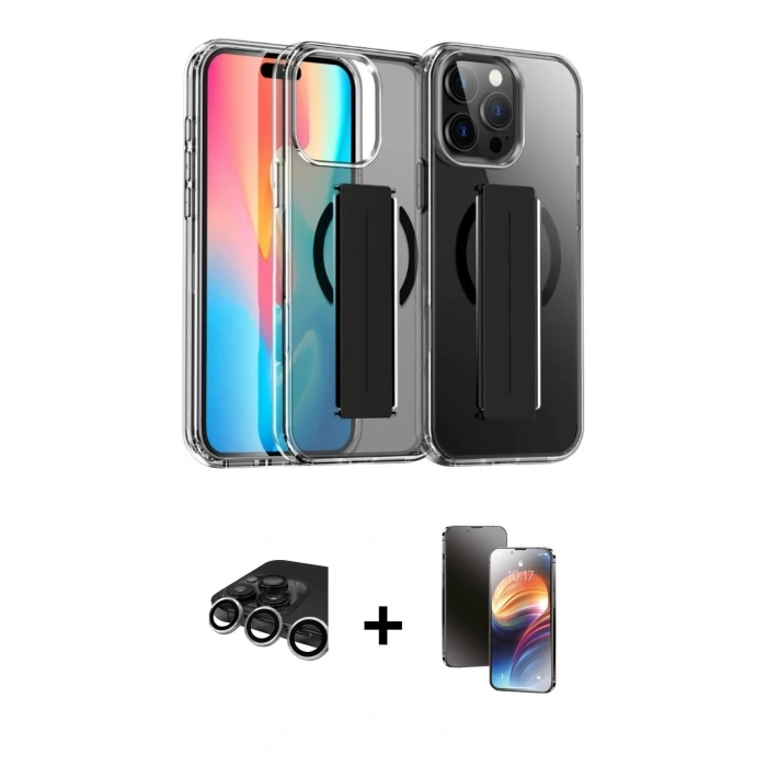 MARSİLYAN™- iPhone 15 Pro Max Kılıf Nova Işık Koleksiyonu - Siyah 3D Antistatik Mat Seramik Nano Ekran Koruyucu + Gümüş Raze Metal Kamera Lens