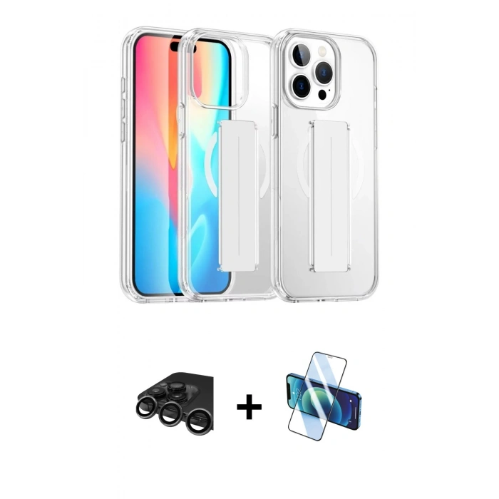 MARSİLYAN™- iPhone 15 Pro Max Kılıf Nova Işık Koleksiyonu - Siyah 3D Antistatik Seramik Nano Ekran Koruyucu + Raze Metal Kamera Lens - TMGI