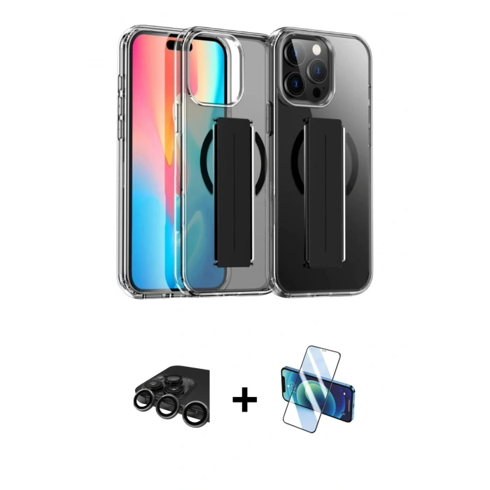 MARSİLYAN™- iPhone 15 Pro Max Kılıf Nova Işık Koleksiyonu - Siyah 3D Antistatik Seramik Nano Ekran Koruyucu + Raze Metal Kamera Lens - TMGI