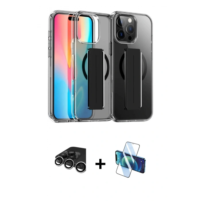 MARSİLYAN™- iPhone 15 Pro Max Kılıf Nova Işık Koleksiyonu - Siyah 3D Antistatik Seramik Nano Ekran Koruyucu + Raze Metal Kamera Lens - GS