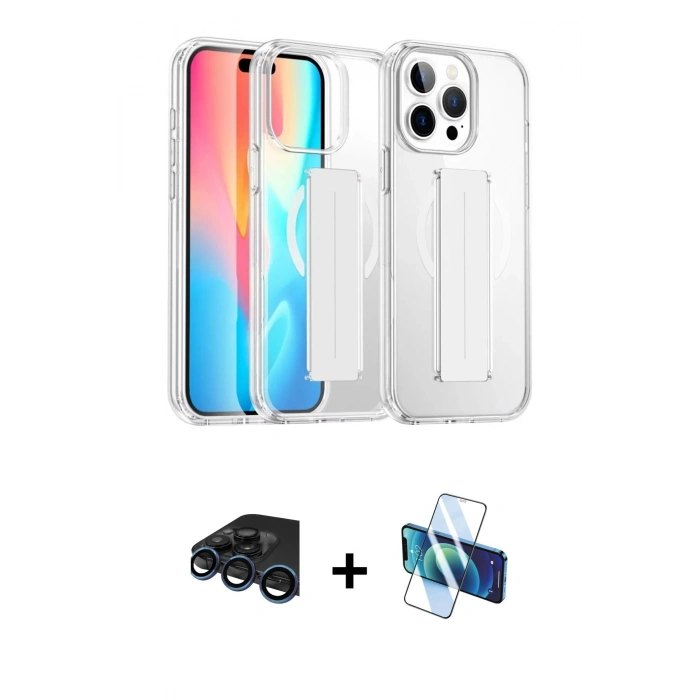 MARSİLYAN™- iPhone 15 Pro Max Kılıf Nova Işık Koleksiyonu - Siyah 3D Antistatik Seramik Nano Ekran Koruyucu + Raze Metal Kamera Lens - LT