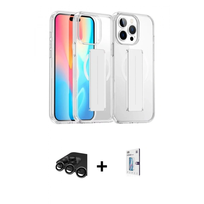 MARSİLYAN™- iPhone 15 Pro Max Kılıf Nova Işık Koleksiyonu - Siyah Bilvis 0.18mm Plus Cam Ekran Koruyucu + Raze Metal Kamera Lens - TMGI