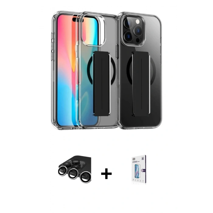 MARSİLYAN™- iPhone 15 Pro Max Kılıf Nova Işık Koleksiyonu - Siyah Bilvis 0.18mm Plus Cam Ekran Koruyucu + Raze Metal Kamera Lens - GS