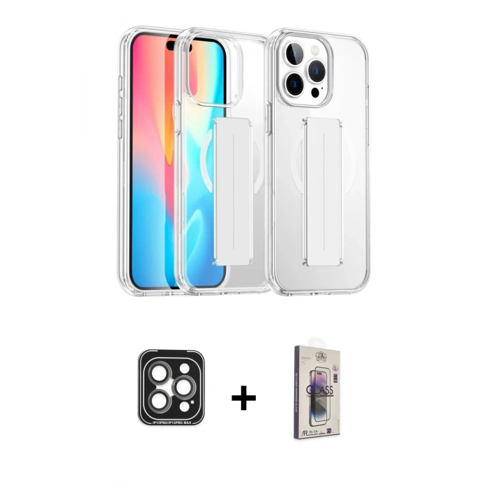 MARSİLYAN™- iPhone 15 Pro Max Kılıf Nova Işık Koleksiyonu - Siyah Bilvis 3D Cam Ekran Koruyucu + PVD Metal Kamera Lens - GI