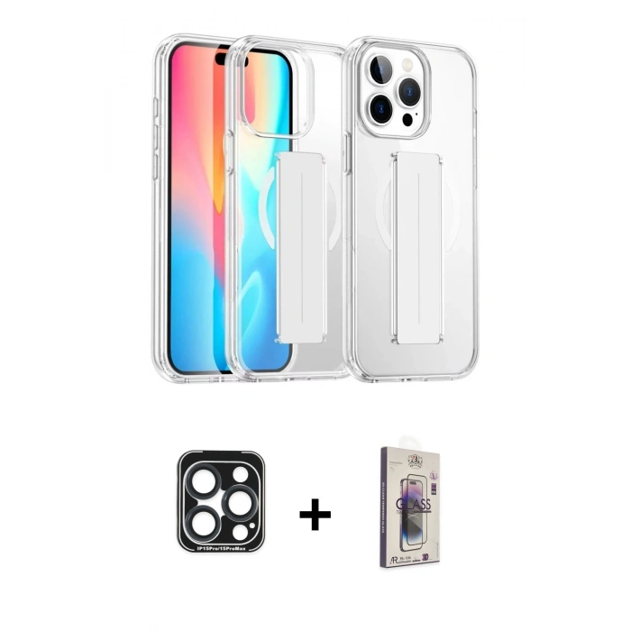 MARSİLYAN™- iPhone 15 Pro Max Kılıf Nova Işık Koleksiyonu - Siyah Bilvis 3D Cam Ekran Koruyucu + PVD Metal Kamera Lens - LT