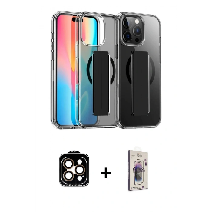 MARSİLYAN™- iPhone 15 Pro Max Kılıf Nova Işık Koleksiyonu - Siyah Bilvis 3D Cam Ekran Koruyucu + PVD Metal Kamera Lens - TU
