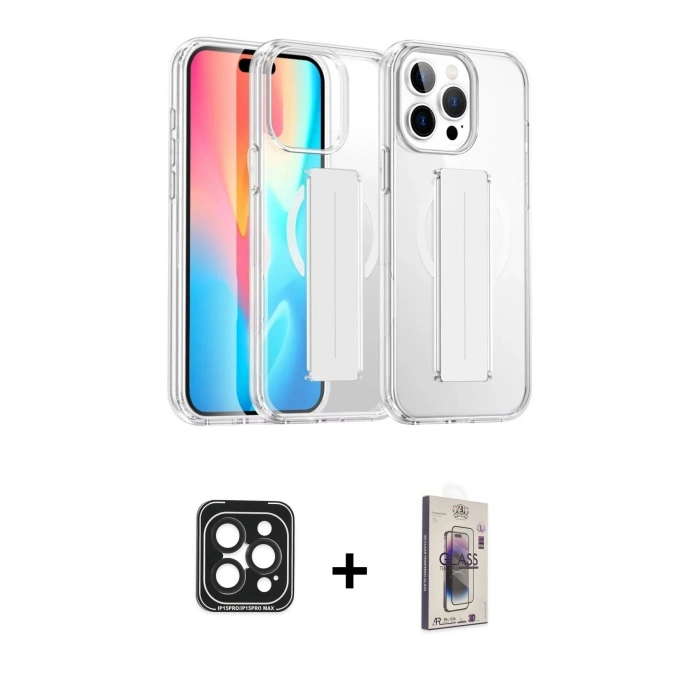 MARSİLYAN™- iPhone 15 Pro Max Kılıf Nova Işık Koleksiyonu - Siyah Bilvis 3D Cam Ekran Koruyucu + PVD Metal Kamera Lens - SH