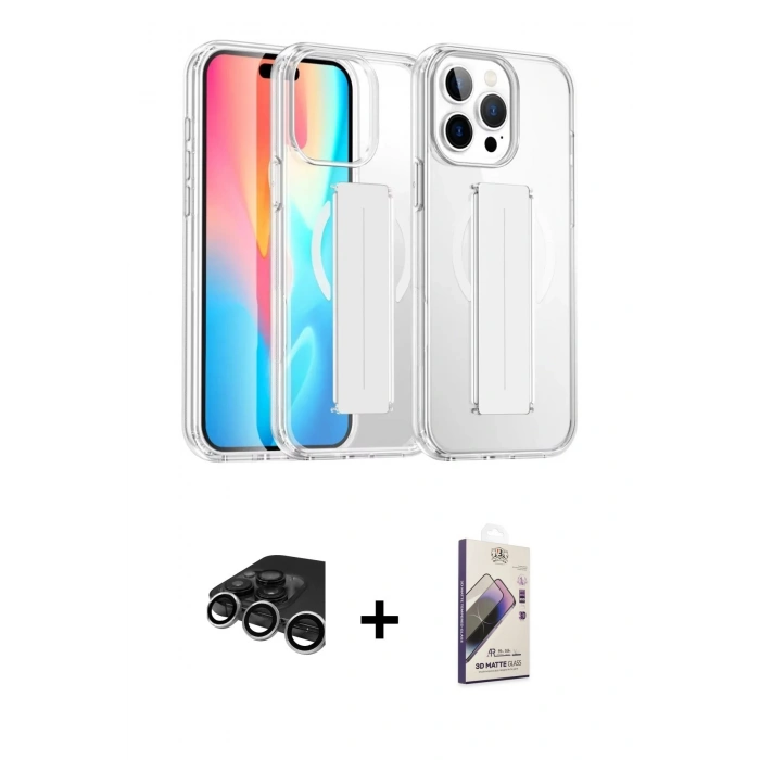 MARSİLYAN™- iPhone 15 Pro Max Kılıf Nova Işık Koleksiyonu - Siyah Bilvis 3D Mat Cam Ekran Koruyucu + Raze Metal Kamera Lens - GS