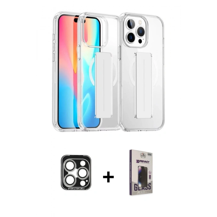 MARSİLYAN™- iPhone 15 Pro Max Kılıf Nova Işık Koleksiyonu - Siyah Bilvis Hayalet Cam Ekran Koruyucu + PVD Metal Kamera Lens - GS