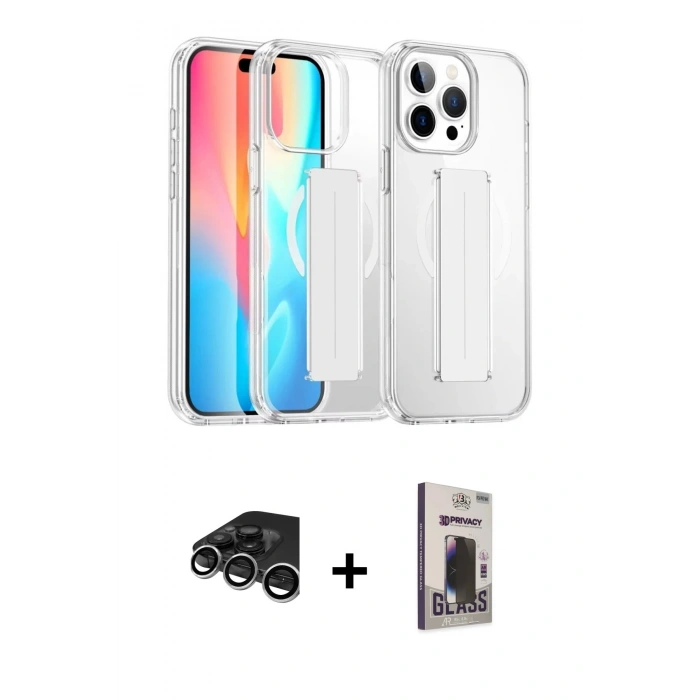 MARSİLYAN™- iPhone 15 Pro Max Kılıf Nova Işık Koleksiyonu - Siyah Bilvis Hayalet Cam Ekran Koruyucu + Raze Metal Kamera Lens - GS