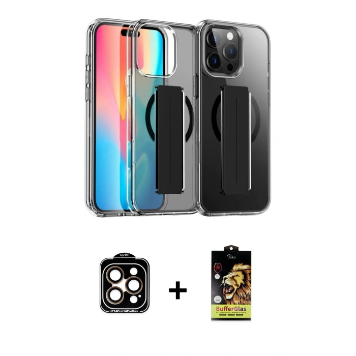 MARSİLYAN™- iPhone 15 Pro Max Kılıf Nova Işık Koleksiyonu - Siyah Buffer Cam Ekran Koruyucu + PVD Metal Kamera Lens - TU
