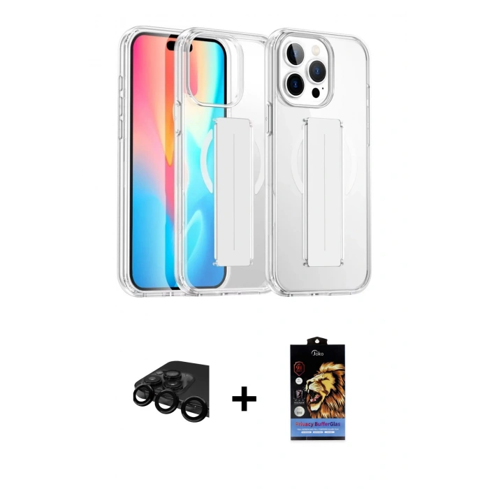 MARSİLYAN™- iPhone 15 Pro Max Kılıf Nova Işık Koleksiyonu - Siyah Buffer Hayalet Cam Ekran Koruyucu + Raze Metal Kamera Lens - SH